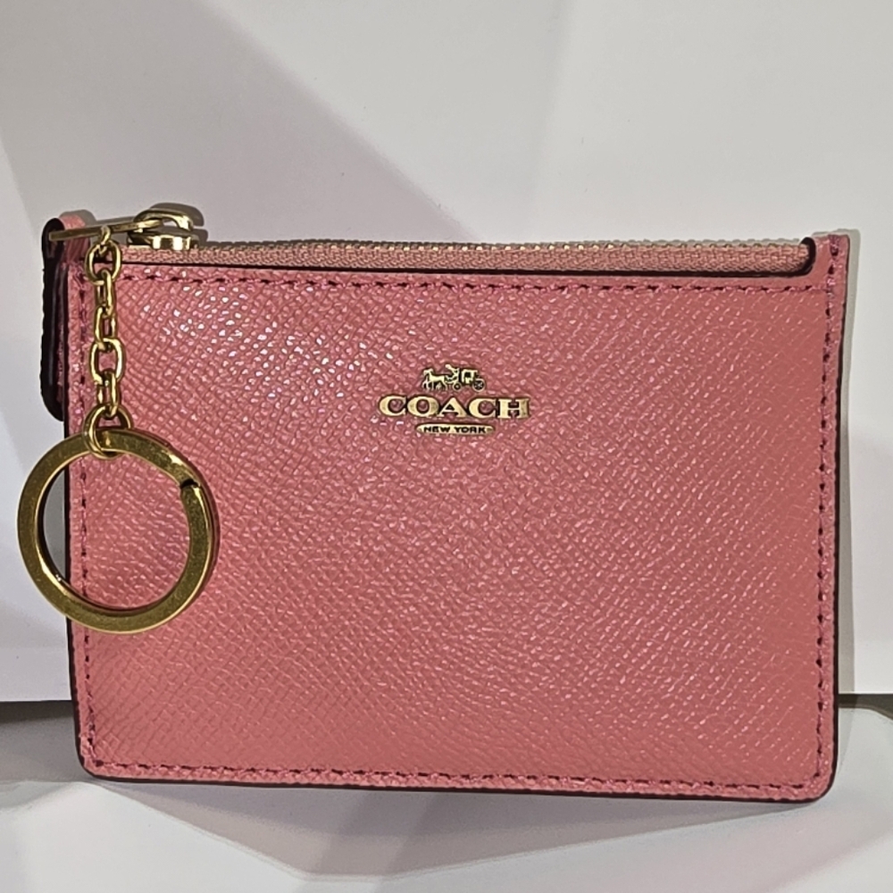 Coach mini skinny ID case in pink cross grain leather